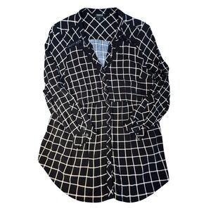 Torrid Black White Windowpane Plaid Babydoll Tunic Blouse Crochet Trim Size 2